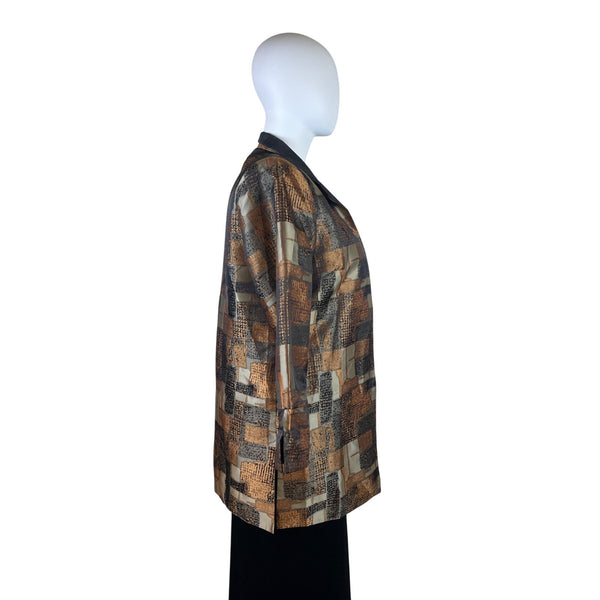 Gumps Womens Multicolor Satin Pattern Jacket Abstract Blocks Design Size 12