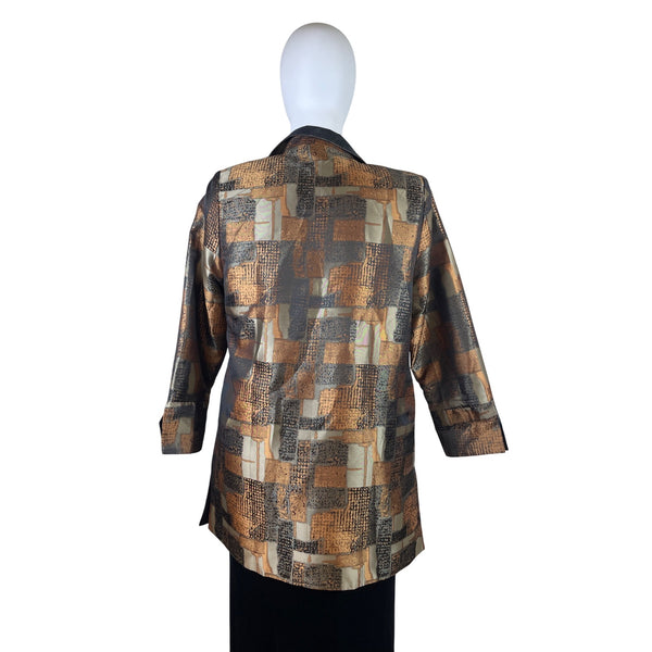 Gumps Womens Multicolor Satin Pattern Jacket Abstract Blocks Design Size 12
