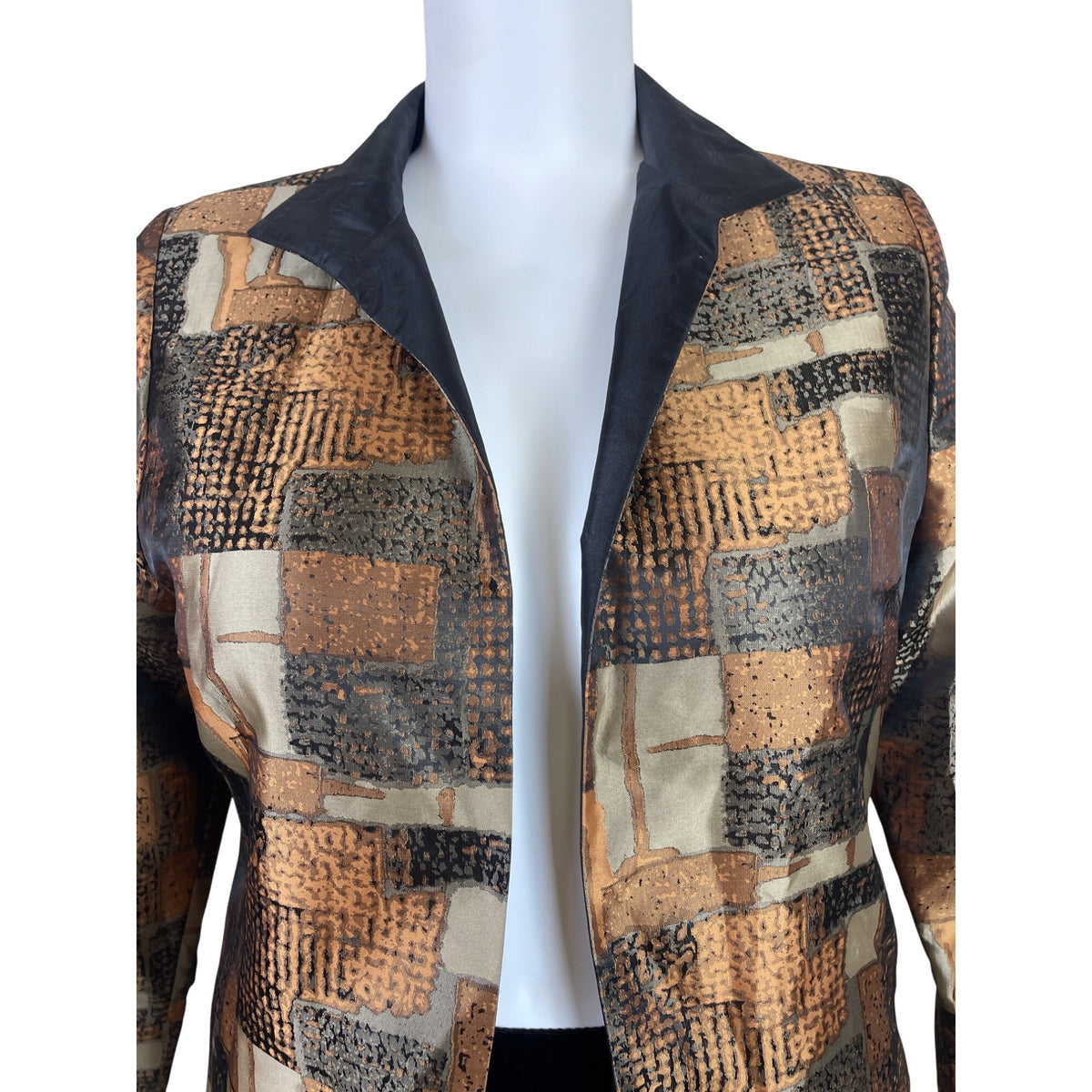 Gumps Womens Multicolor Satin Pattern Jacket Abstract Blocks Design Size 12