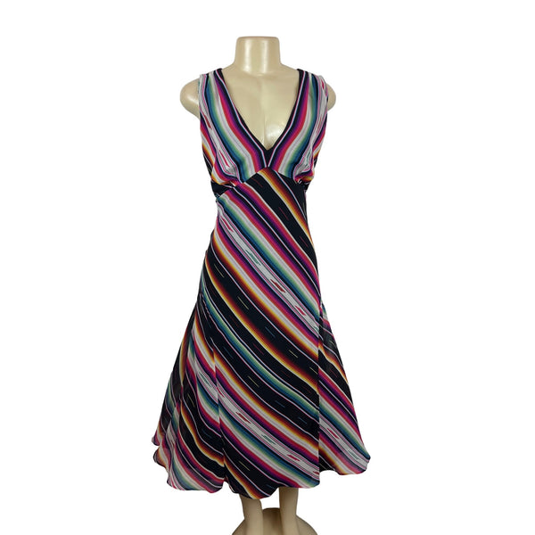 Ralph Lauren Womens Multicolor Striped Sleeveless V-Neck Dress Sz 14 - New