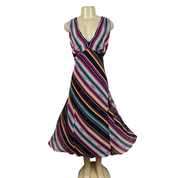 Ralph Lauren Womens Multicolor Striped Sleeveless V-Neck Dress Sz 14 - New