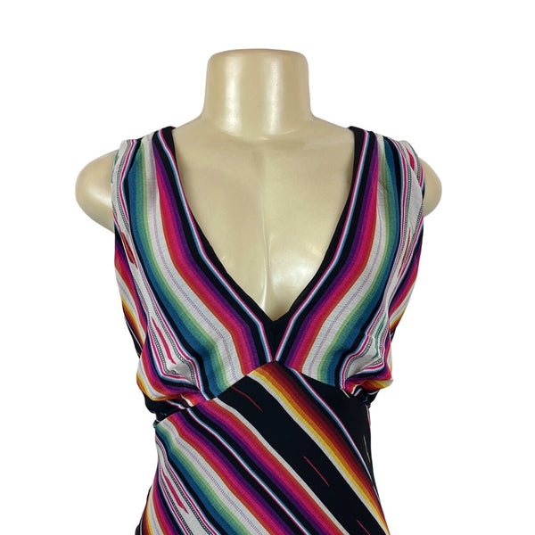 Ralph Lauren Womens Multicolor Striped Sleeveless V-Neck Dress Sz 14 - New