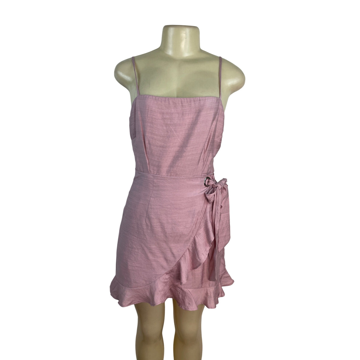 Angel Biba Pink Sleeveless Wrap Dress Ruffle Hem & Cross Back Straps Sz M - New