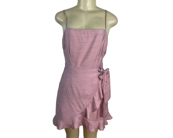 Angel Biba Pink Sleeveless Wrap Dress Ruffle Hem & Cross Back Straps Sz M - New