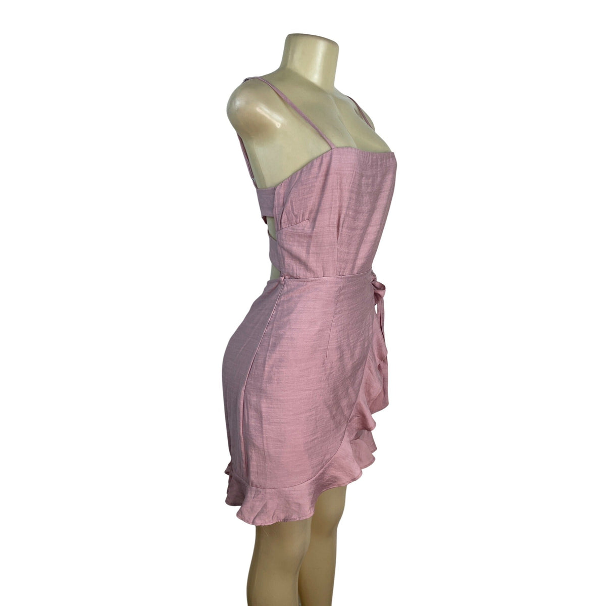 Angel Biba Pink Sleeveless Wrap Dress Ruffle Hem & Cross Back Straps Sz M - New