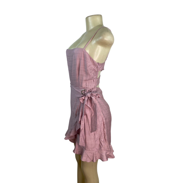 Angel Biba Pink Sleeveless Wrap Dress Ruffle Hem & Cross Back Straps Sz M - New