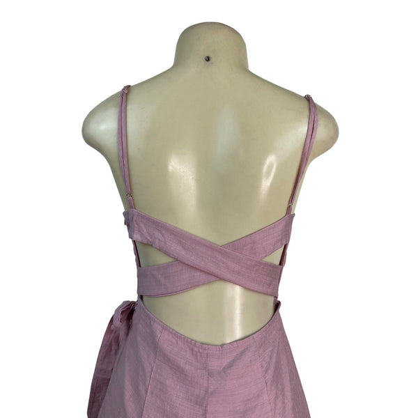 Angel Biba Pink Sleeveless Wrap Dress Ruffle Hem & Cross Back Straps Sz M - New