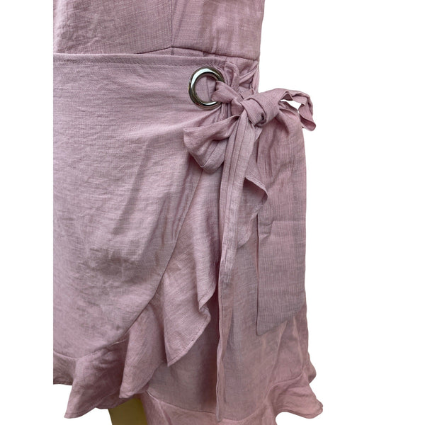 Angel Biba Pink Sleeveless Wrap Dress Ruffle Hem & Cross Back Straps Sz M - New