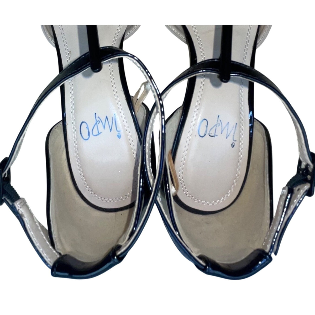 Impo Women’s Black & Nude Patent T-Strap Pointed Toe Tisha High Heels Size 6.5M