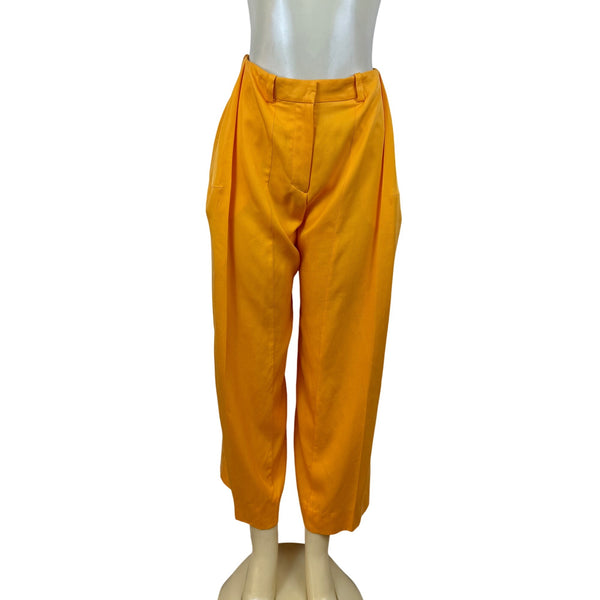 Cos Womens Orange Lyocell Cropped Wide-Leg Pleated Pants Size 2