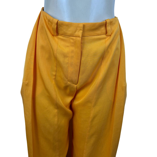 Cos Womens Orange Lyocell Cropped Wide-Leg Pleated Pants Size 2