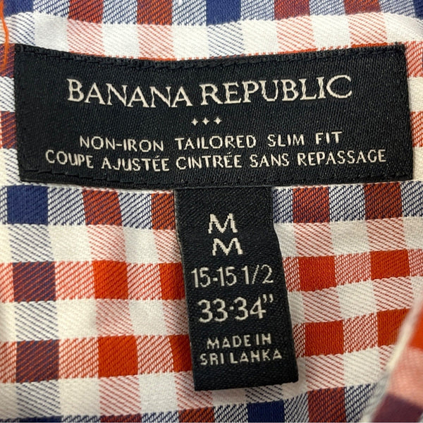 Banana Republic Men's Red & Blue Checkered & Slim Fit Button-Down Shirt Sz M
