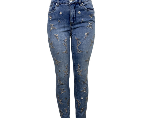 Tribal Jeans Embroidered Denim Skinny Jeans Floral Pattern Stretchy Size 4