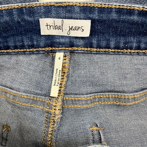 Tribal Jeans Embroidered Denim Skinny Jeans Floral Pattern Stretchy Size 4