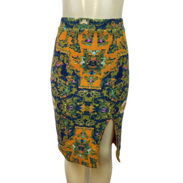 Chelsea & Theodore Women’s Knit Pencil Skirt Multicolor Abstract Pattern Sz S