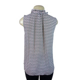 Talbots Women's Sleeveless Blouse With Ruffle Neck & Geometric Pattern Sz M