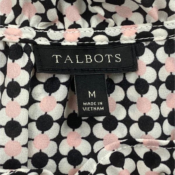 Talbots Women's Sleeveless Blouse With Ruffle Neck & Geometric Pattern Sz M