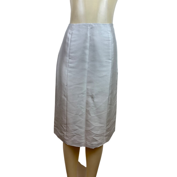 Ann Taylor Silver High-Waisted Pencil Skirt With Back Slit Sz 8