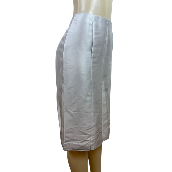 Ann Taylor Silver High-Waisted Pencil Skirt With Back Slit Sz 8