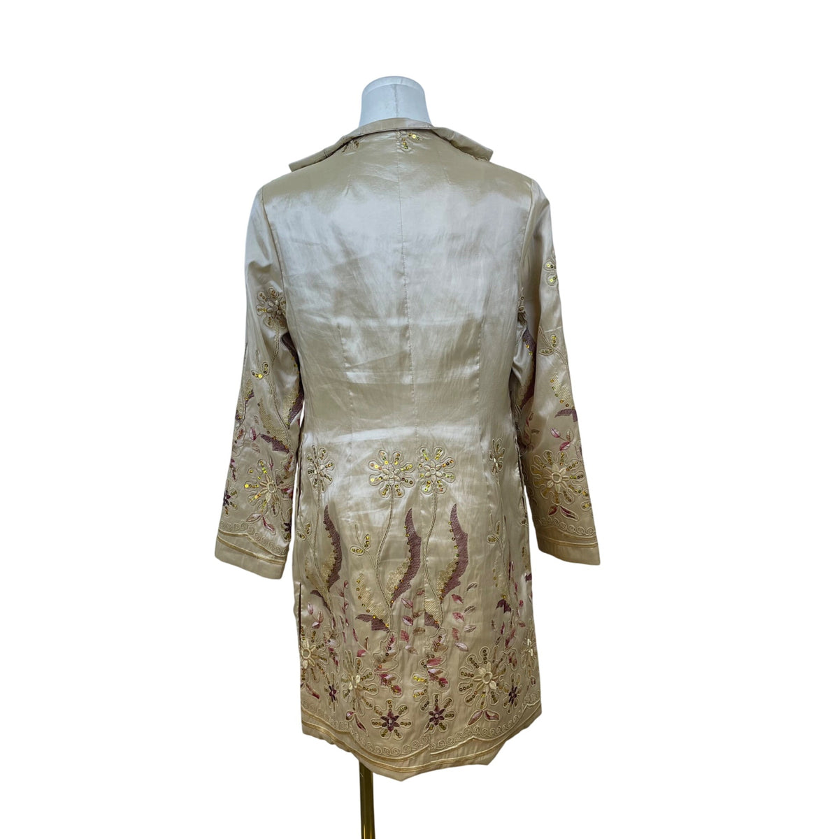 Grace Chuang Womens Gold Embroidered Jacket Open Front Floral