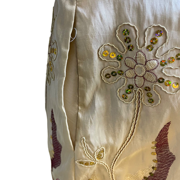 Grace Chuang Womens Gold Embroidered Jacket Open Front Floral