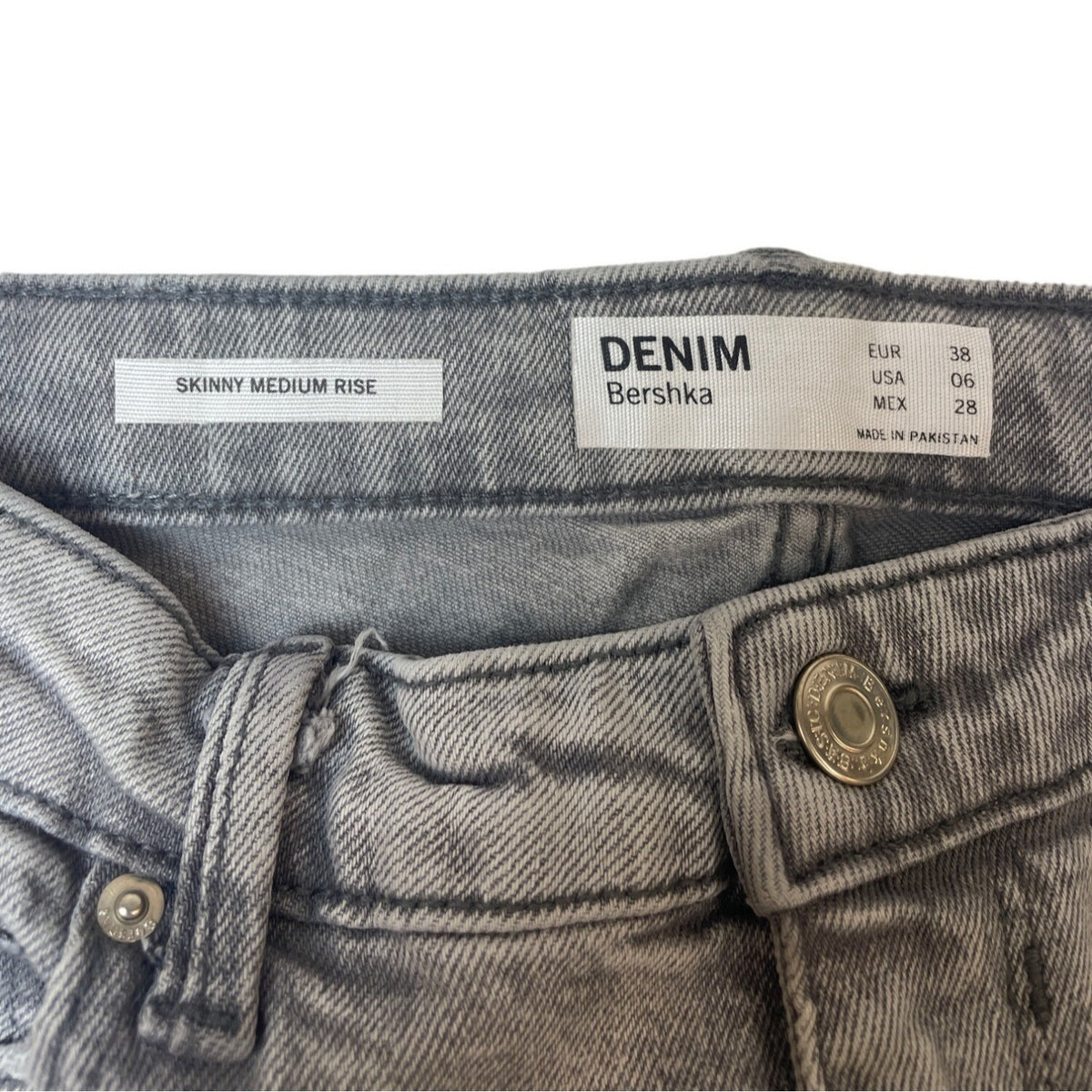 Bershka Denim Women's Grey Washed Medium Rise Skinny Jeans Sz 38