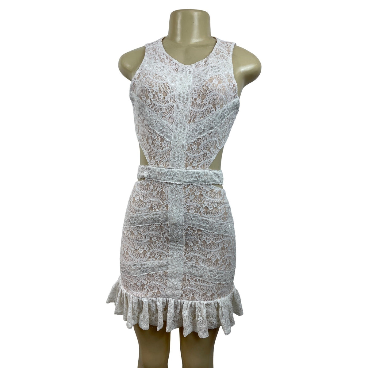 Hello Molly White Lace Mini Dress With Open Back & Tie Detail Size M - New