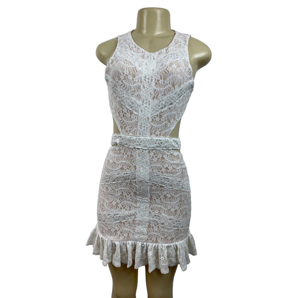 Hello Molly White Lace Mini Dress With Open Back & Tie Detail Size M - New