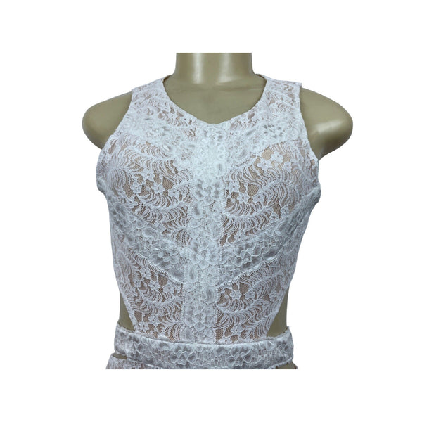 Hello Molly White Lace Mini Dress With Open Back & Tie Detail Size M - New