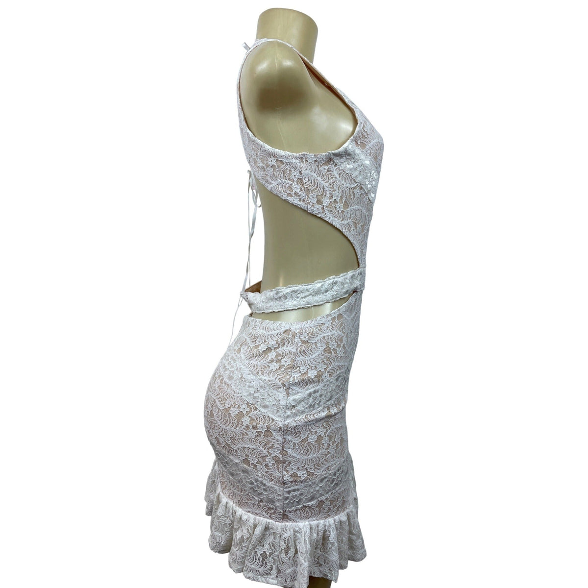 Hello Molly White Lace Mini Dress With Open Back & Tie Detail Size M - New