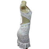 Hello Molly White Lace Mini Dress With Open Back & Tie Detail Size M - New