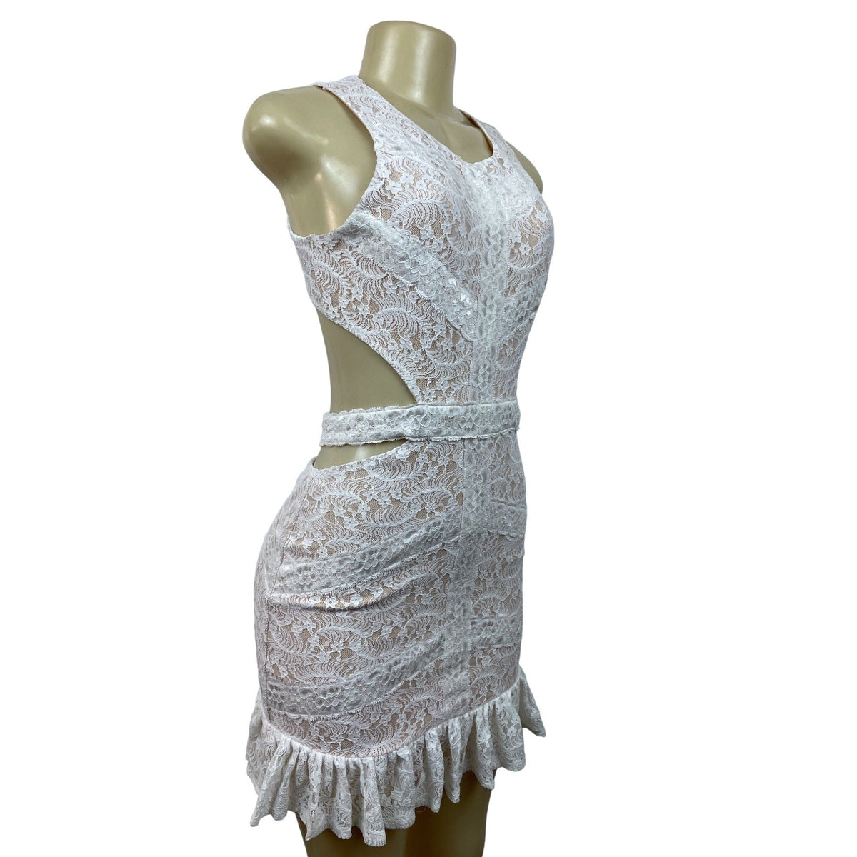 Hello Molly White Lace Mini Dress With Open Back & Tie Detail Size M - New
