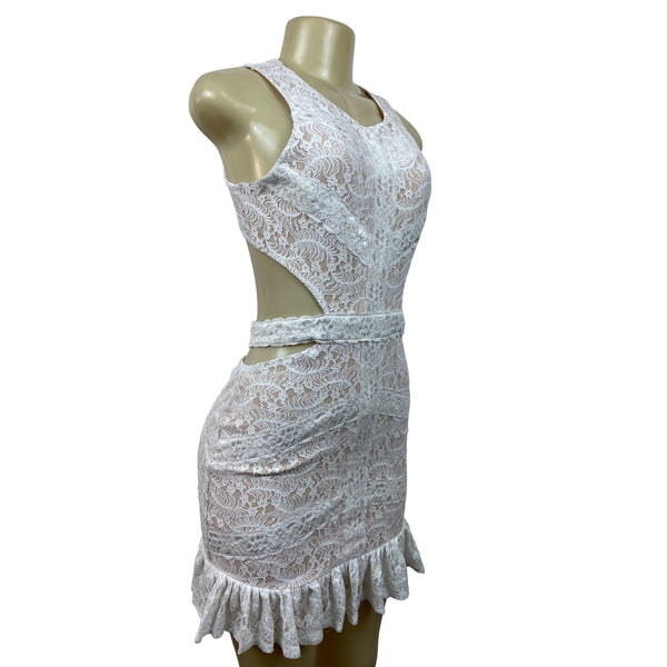 Hello Molly White Lace Mini Dress With Open Back & Tie Detail Size M - New