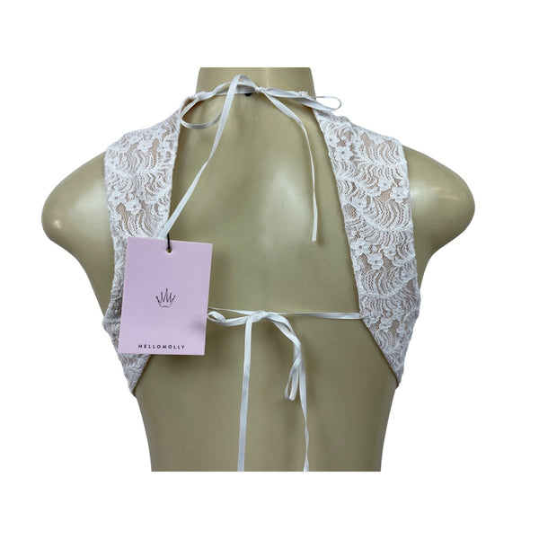 Hello Molly White Lace Mini Dress With Open Back & Tie Detail Size M - New