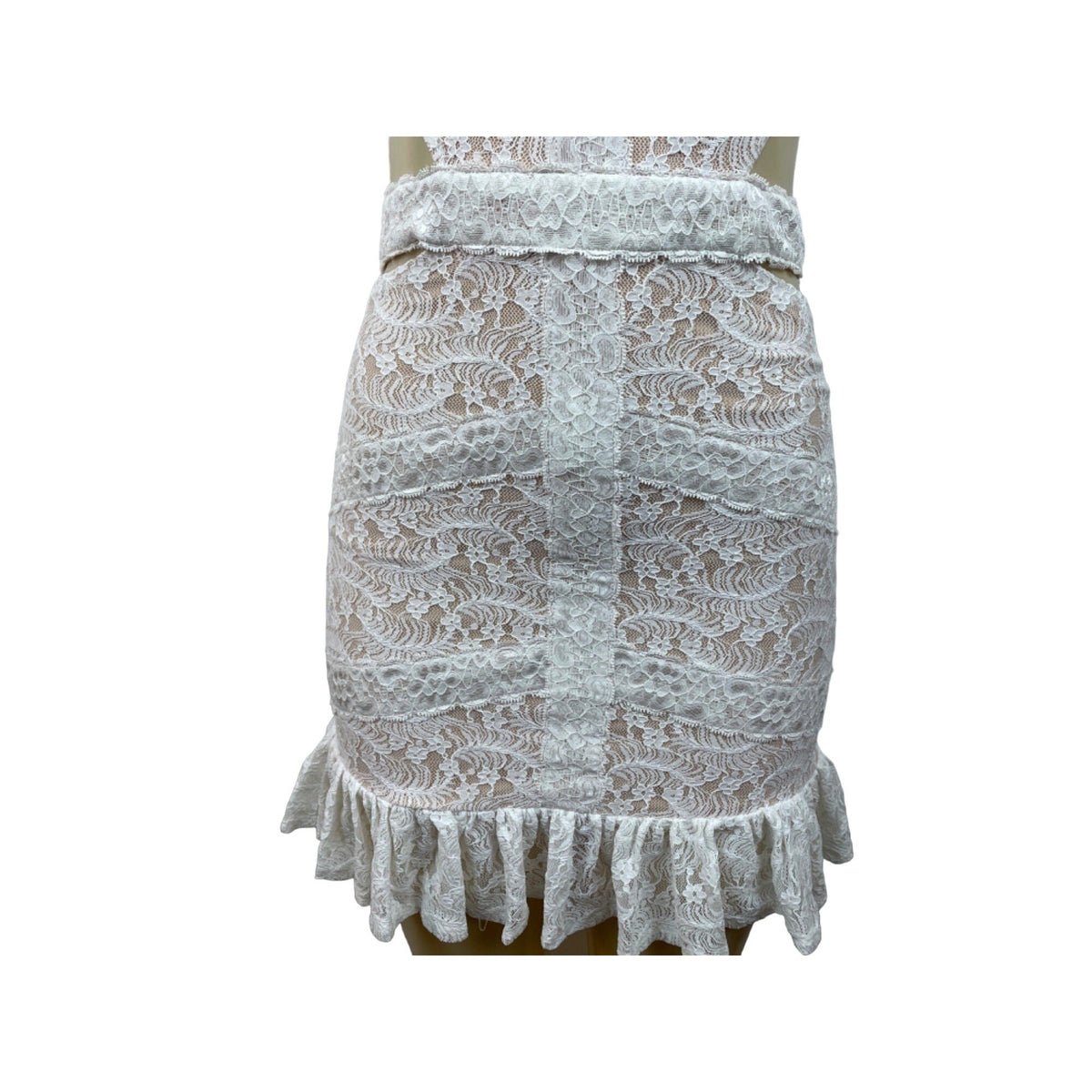 Hello Molly White Lace Mini Dress With Open Back & Tie Detail Size M - New