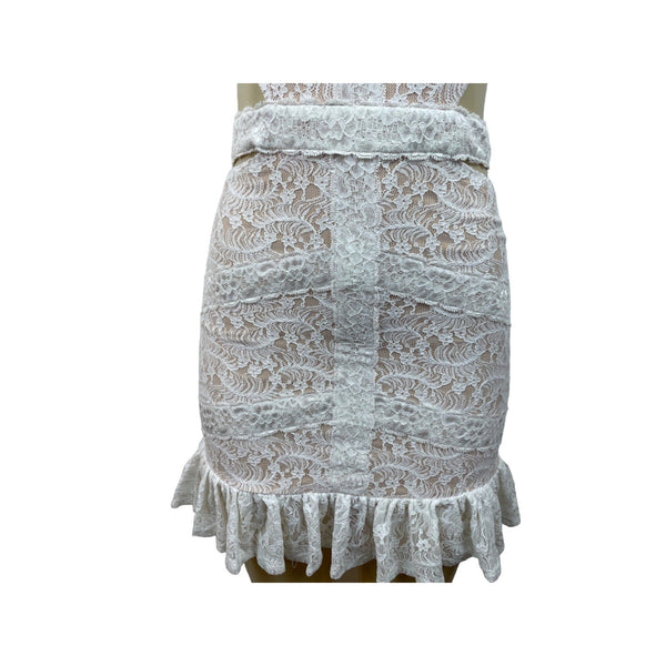 Hello Molly White Lace Mini Dress With Open Back & Tie Detail Size M - New