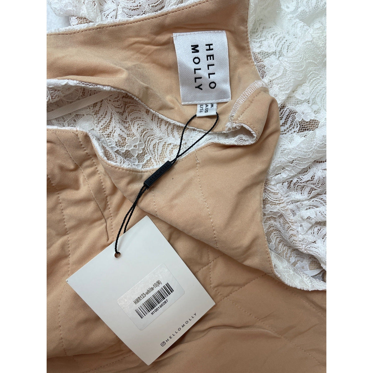 Hello Molly White Lace Mini Dress With Open Back & Tie Detail Size M - New