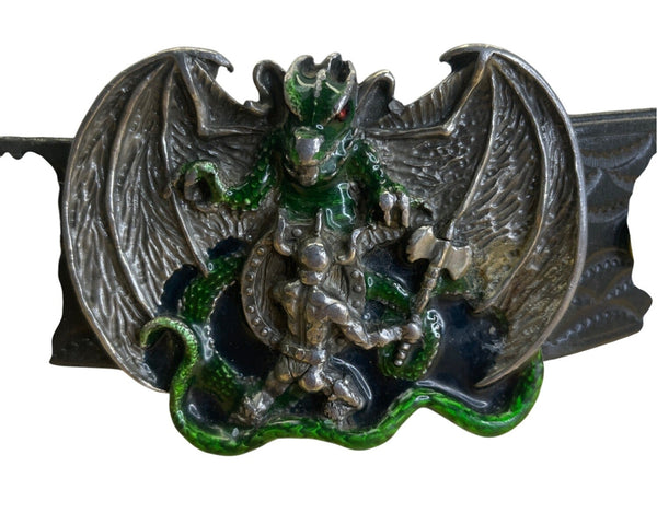 Vtg 1982 Bergamot Dungeons and Dragons Warrior Enameled Black and Leather Belt