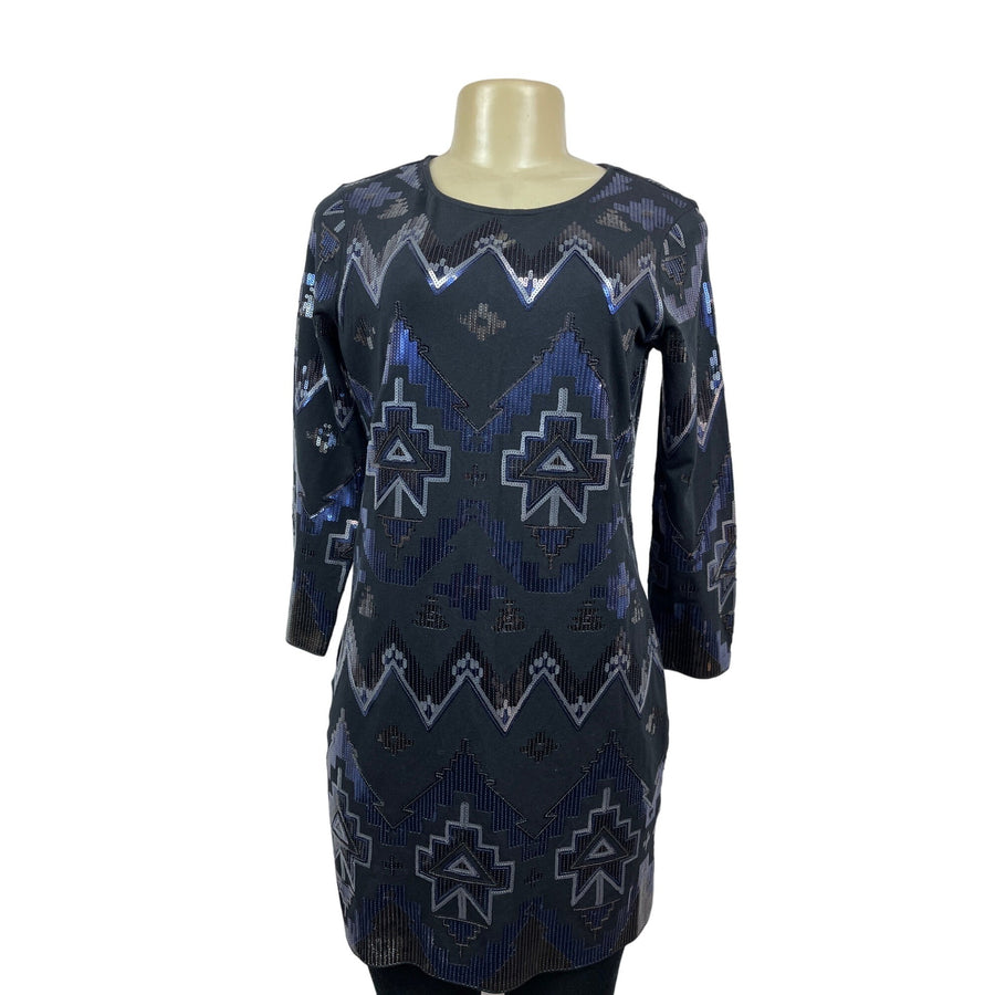 Sequined Geometric Pattern Tunic Dress New