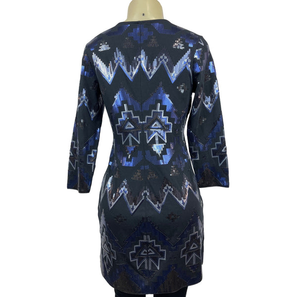 Sequined Geometric Pattern Tunic Dress New