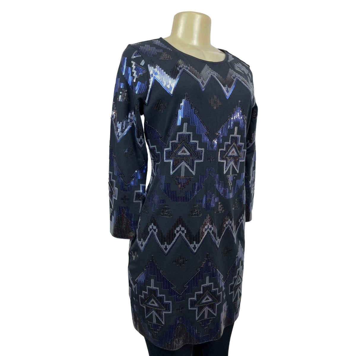 Sequined Geometric Pattern Tunic Dress New