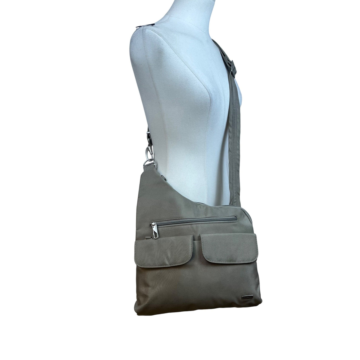 Travelon Women’s Gray Nylon Multiple Pockets Classic Anti-Theft Crossbody Bag