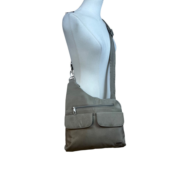 Travelon Women’s Gray Nylon Multiple Pockets Classic Anti-Theft Crossbody Bag