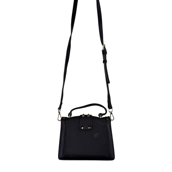Black Faux Leather Womens Studded Shoulder Bag With Gold Hardware & Adjustable Strap