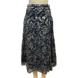 Elegant Black & Gold Floral Lace Midi Skirt For Women Size M/L