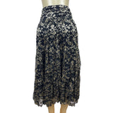 Elegant Black & Gold Floral Lace Midi Skirt For Women Size M/L