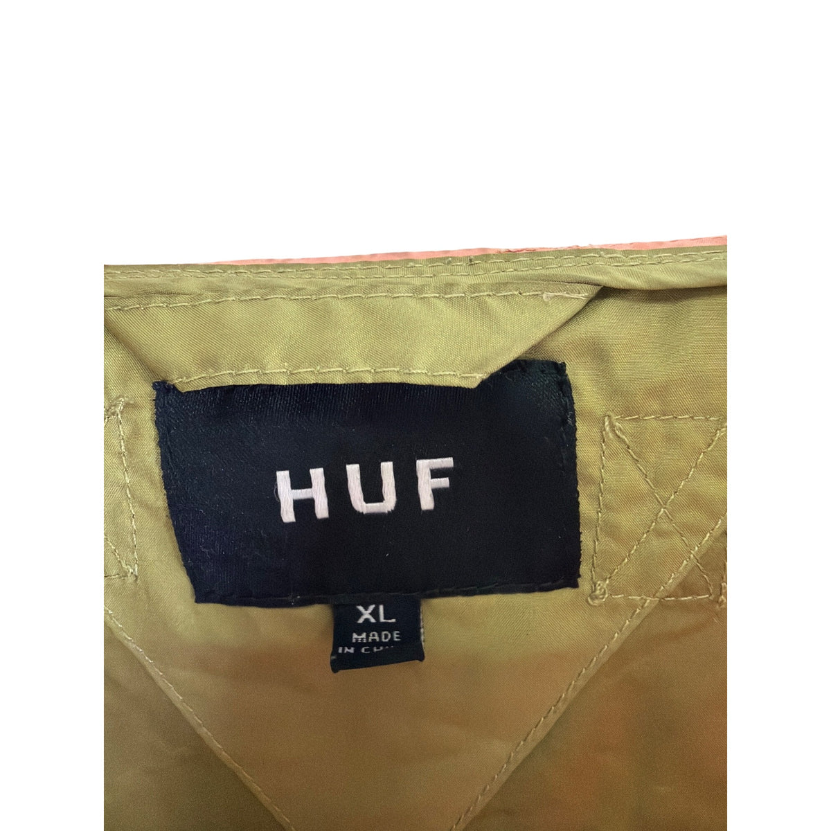 HUF Mens Green & Pink Hooded Lightweight Windbreaker Jacket Size XL Durable Nylon