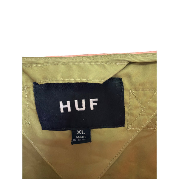 HUF Mens Green & Pink Hooded Lightweight Windbreaker Jacket Size XL Durable Nylon