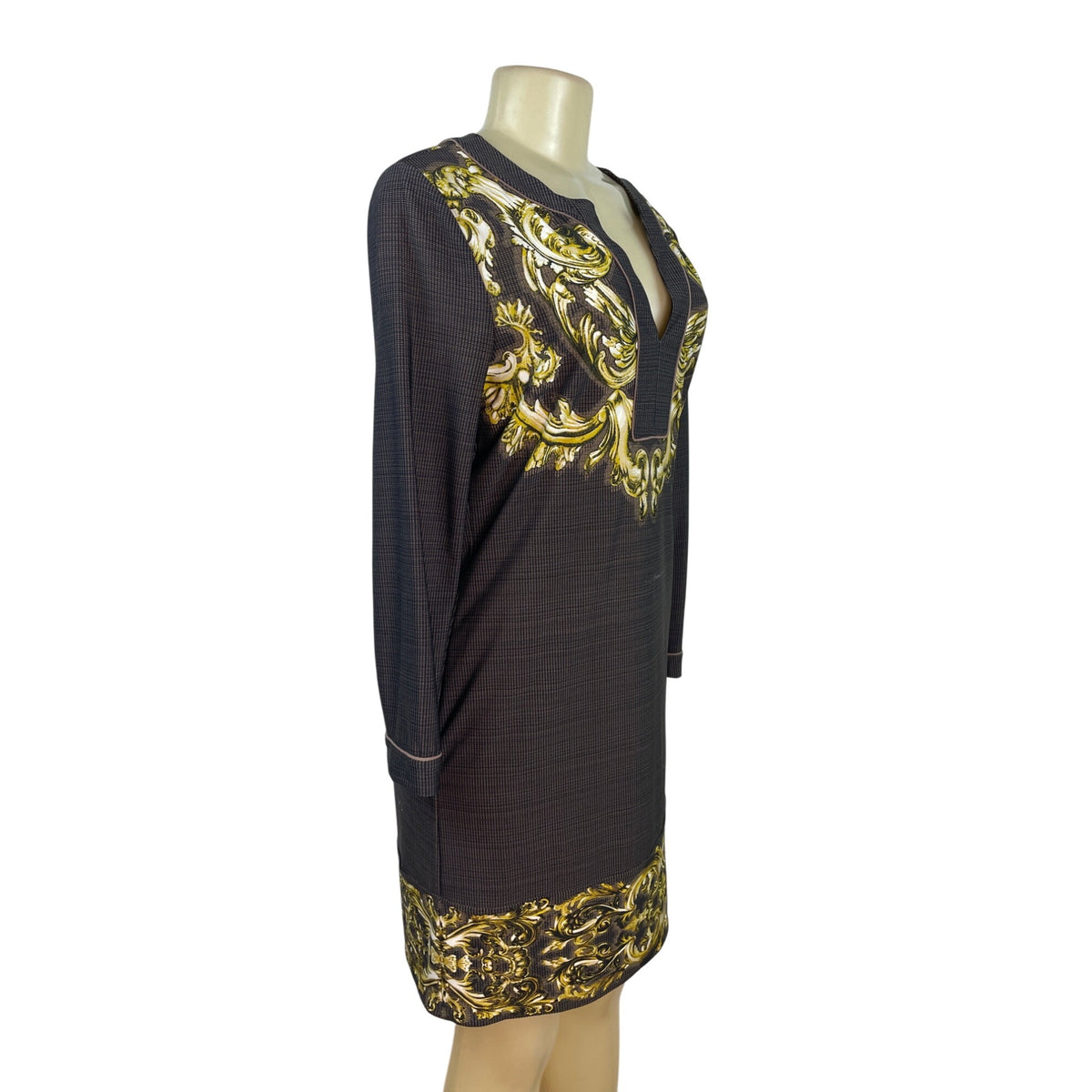 BCBG MAXAZRIA Womens Gold Baroque Print Long-Sleeve Tunic Dress Size M