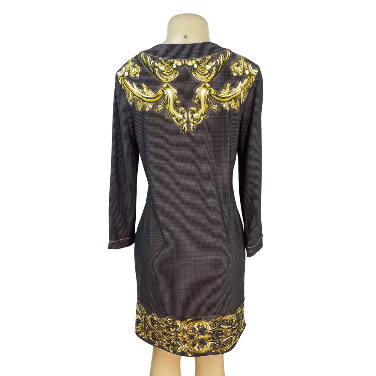BCBG MAXAZRIA Womens Gold Baroque Print Long-Sleeve Tunic Dress Size M